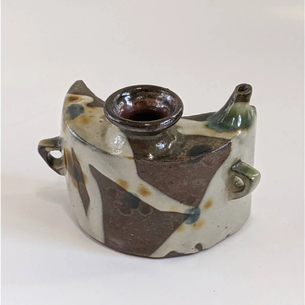 Vintage Japanese Dachibin Sake Flask Mid Century Okinawan Folk Pottery Awamori